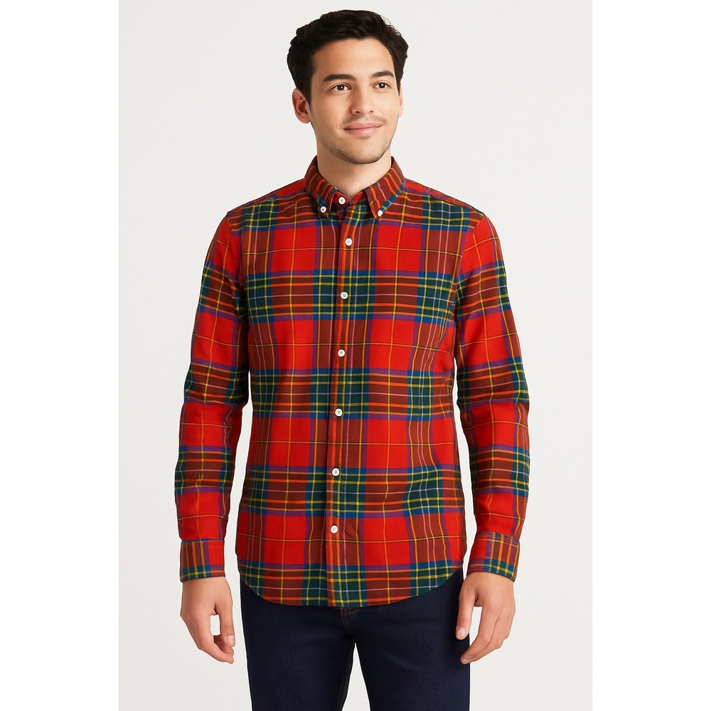 Goodfellow Plaid Button Up Shirt Men's Slim Fit Red Blue Green Long Sleeve LG